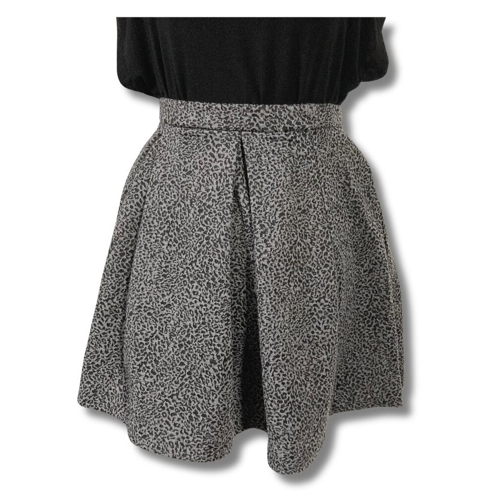 DYNAMITE Grey black leopard print full pleated mini skater skirt ~ SMALL MEDIUM